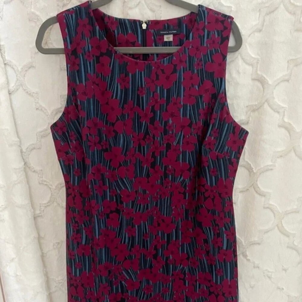 Tommy Hilfiger Floral Sheath Dress 16 - Navy Burgundy Work Office Business Dress